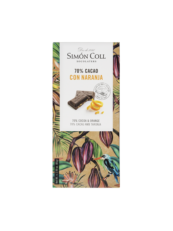Chocolate 70% cacao con naranja 85g Simon Coll