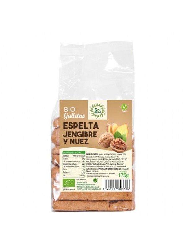 Galleta de espelta Jengibre y nueces 175 grs Bio